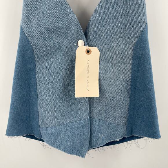 FREE PEOPLE x TRICIA FIX Split Denim Vest Size Extra Small Patchwork Halter NWT - Picture 14 of 15